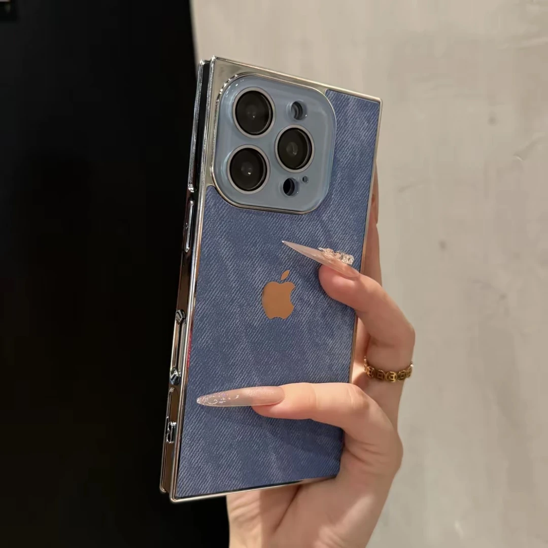 高级感方形牛仔布适用苹果16promax手机壳iPhone15创意14时尚13新
