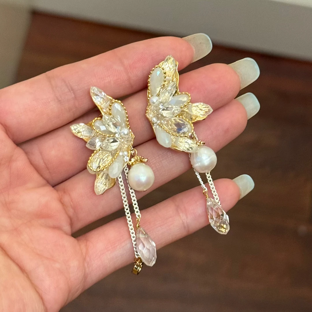 铜合金合成锆石耳饰 E0322 【双飞碟】东大门时尚手工气质流苏耳环