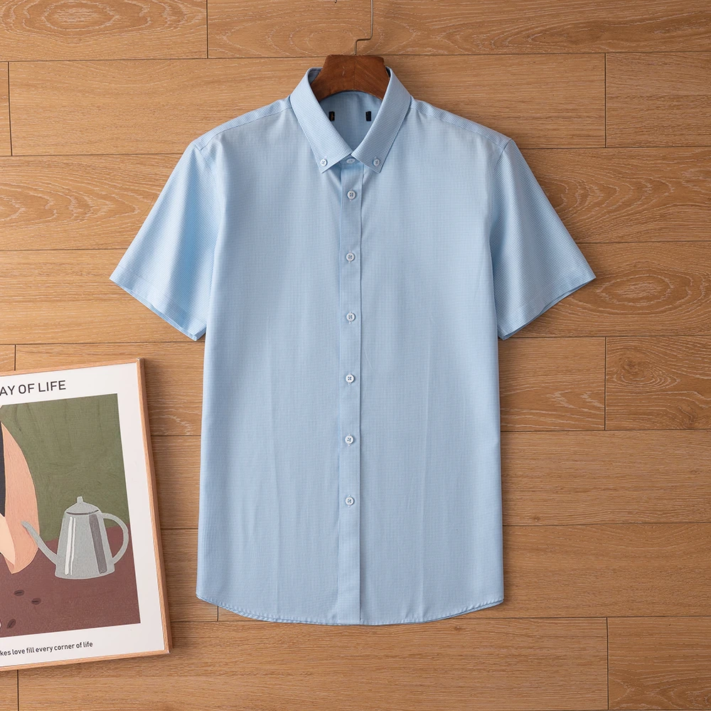 H品质男装！100%棉！免烫短袖衬衫男夏季商务休闲衬衣纯棉格子上衣