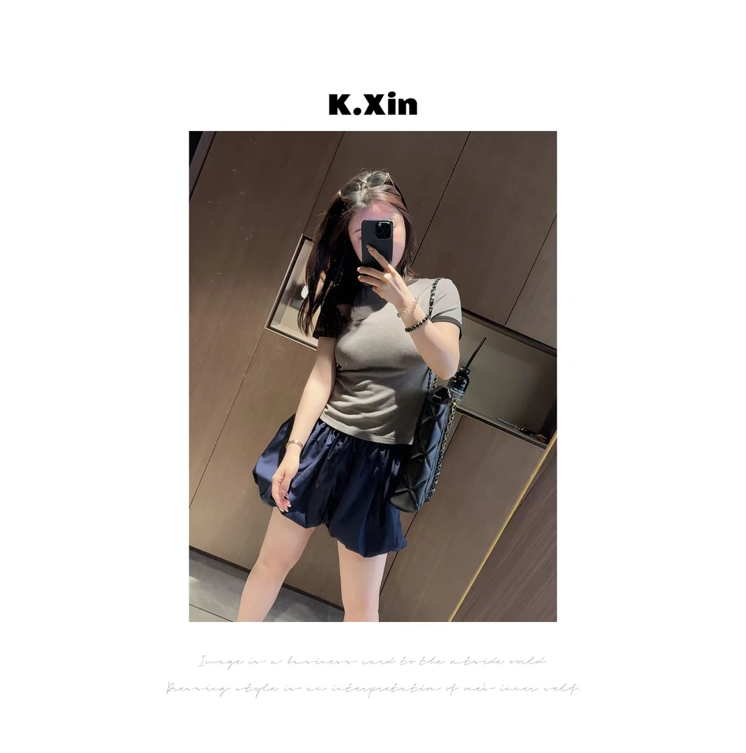 简约撞色亲肤微弹透气圆领打底T恤衫时尚气质百搭休闲I5141