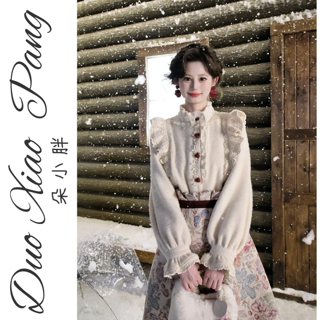 时尚法式复古衬衫女2025秋冬新款立领设计感花边木耳边拼接衬衣