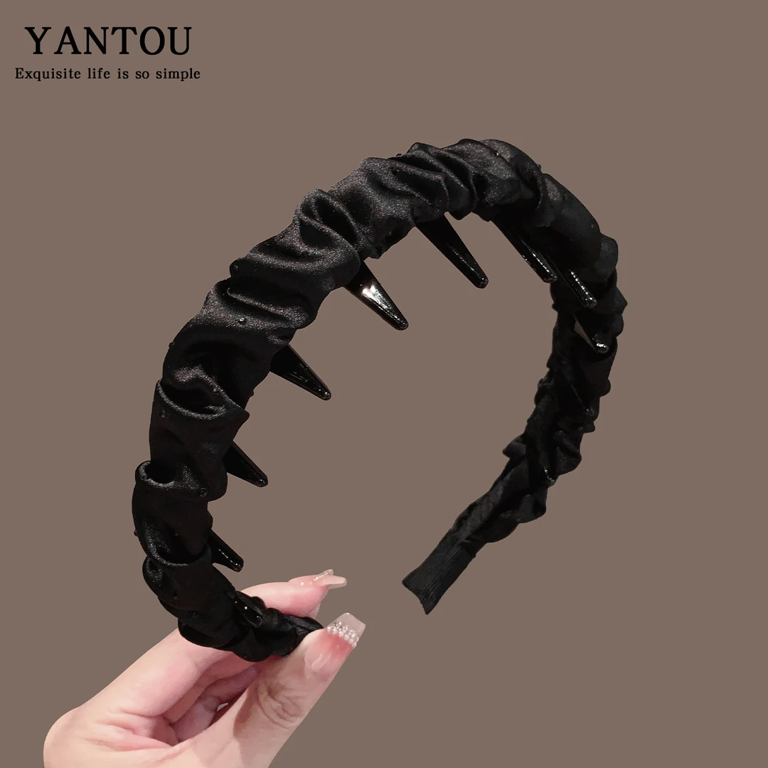 韩系复古褶皱水钻发箍新款高级日常外出洗脸头箍百搭显脸小压发卡