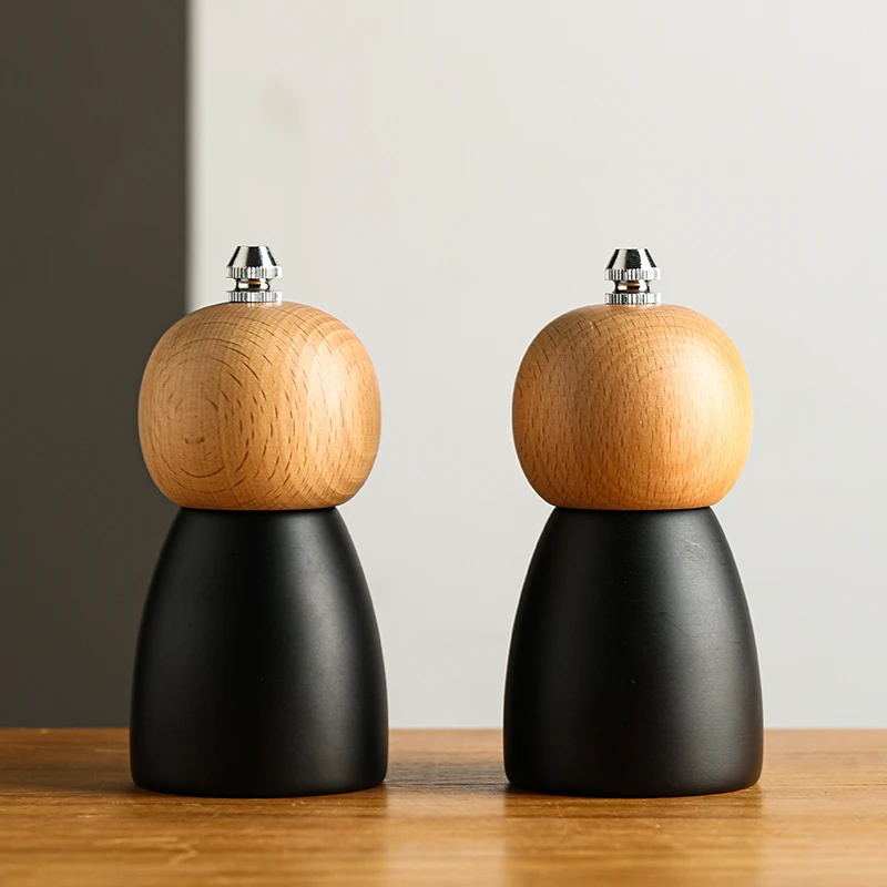 现磨底座木质手摇调味瓶吃牛排陶瓷芯海盐研磨瓶碾胡椒颗研磨器