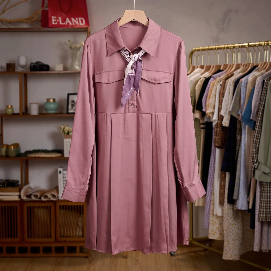 鸟家100莱赛尔新款时尚显瘦裙子配送丝巾香芋紫连衣裙（三标齐）