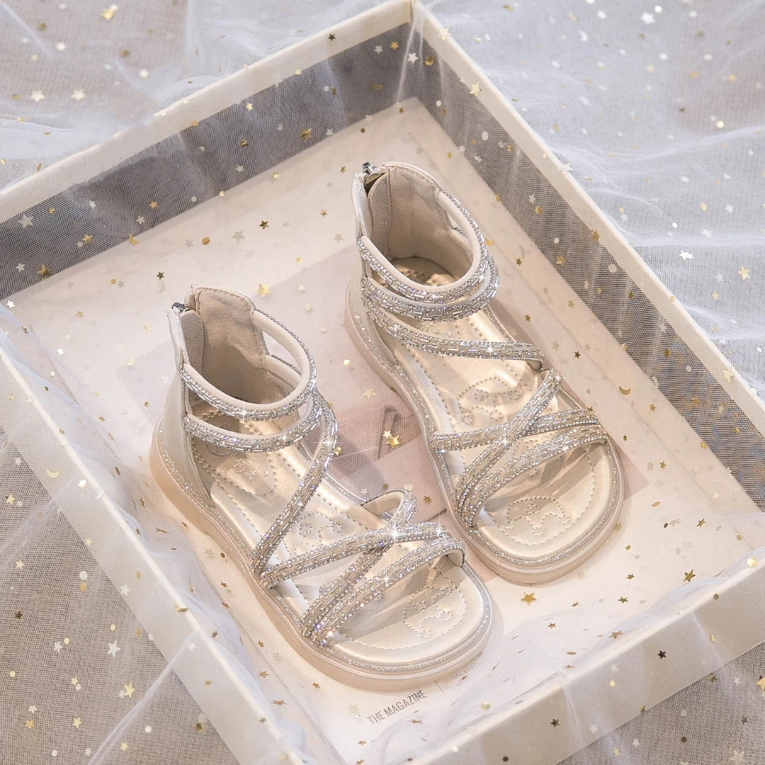 女童公主凉鞋儿童洋气水晶鞋子2025夏季新款小女孩韩系高帮罗马鞋