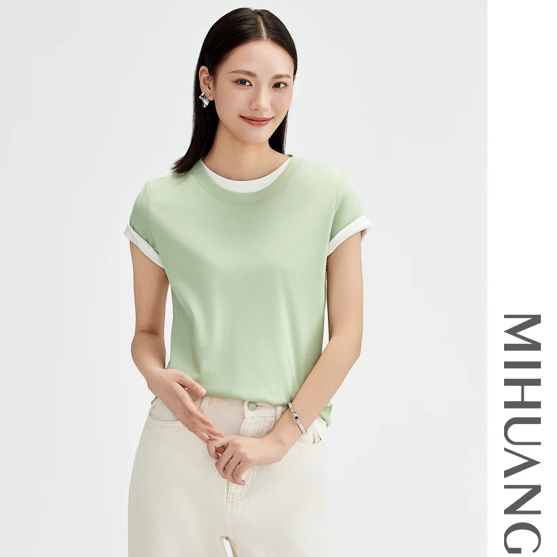 MIHUANG/米皇【商场同款】桑蚕丝棉休闲内搭短袖女T恤MZJ242601