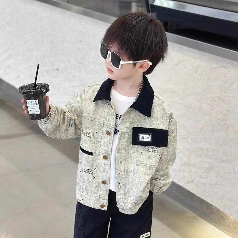 男孩外套秋季新款痞帅时髦男童全棉夹克衫儿童洋气休闲韩版上衣潮