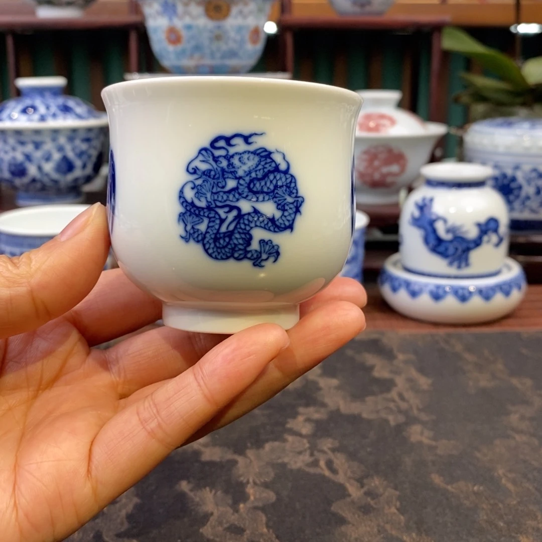 手工陶瓷柴窑龙凤手握杯