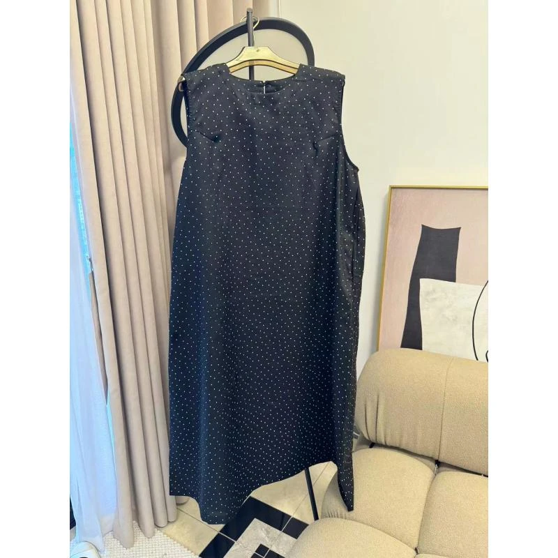 日系进口色织亚麻 极简气质细波点无袖连衣裙女K83