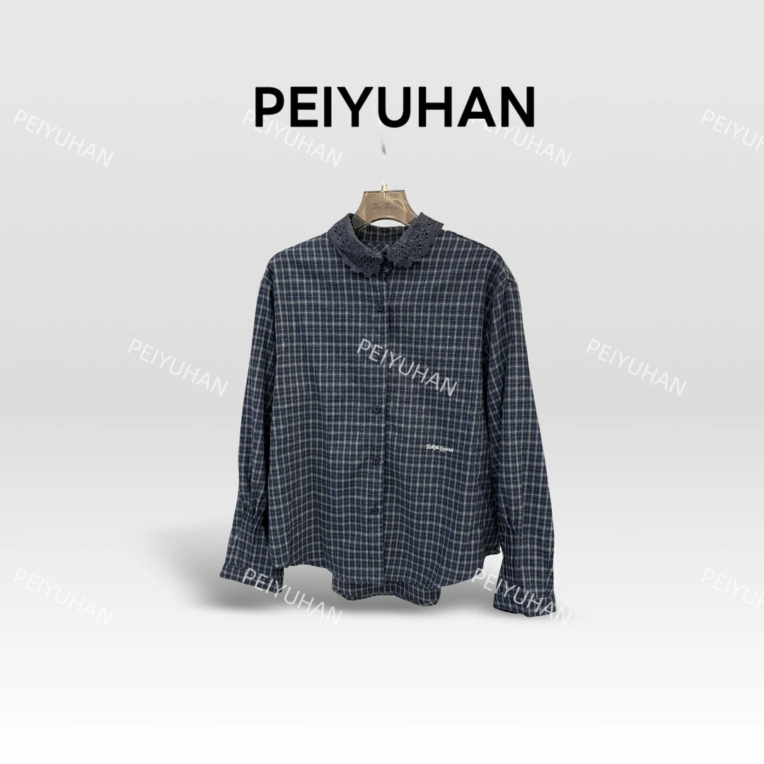 PEIERNA佩佩PC 【蕾丝领格子衬衣】衬衫 H8953 7017027时尚格纹