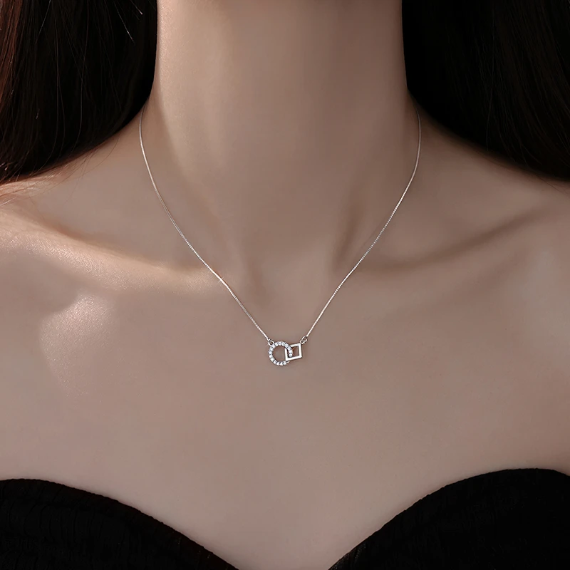 坠链均925银 925纯银环环相扣项链设计感小众女款气质轻奢锁骨链