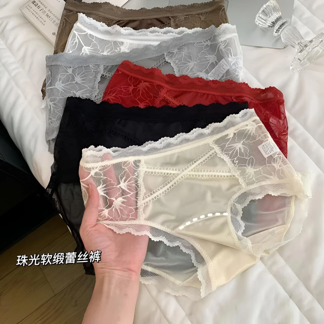 哑光网纱鎏金缎面10A加长抗菌莫代尔裆中腰内裤性感透气