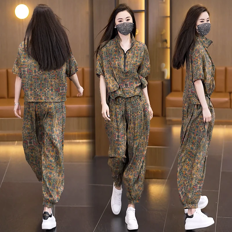 2025大码夏季新款套装时尚宽松遮肉显瘦两件套洋气气质休闲女装