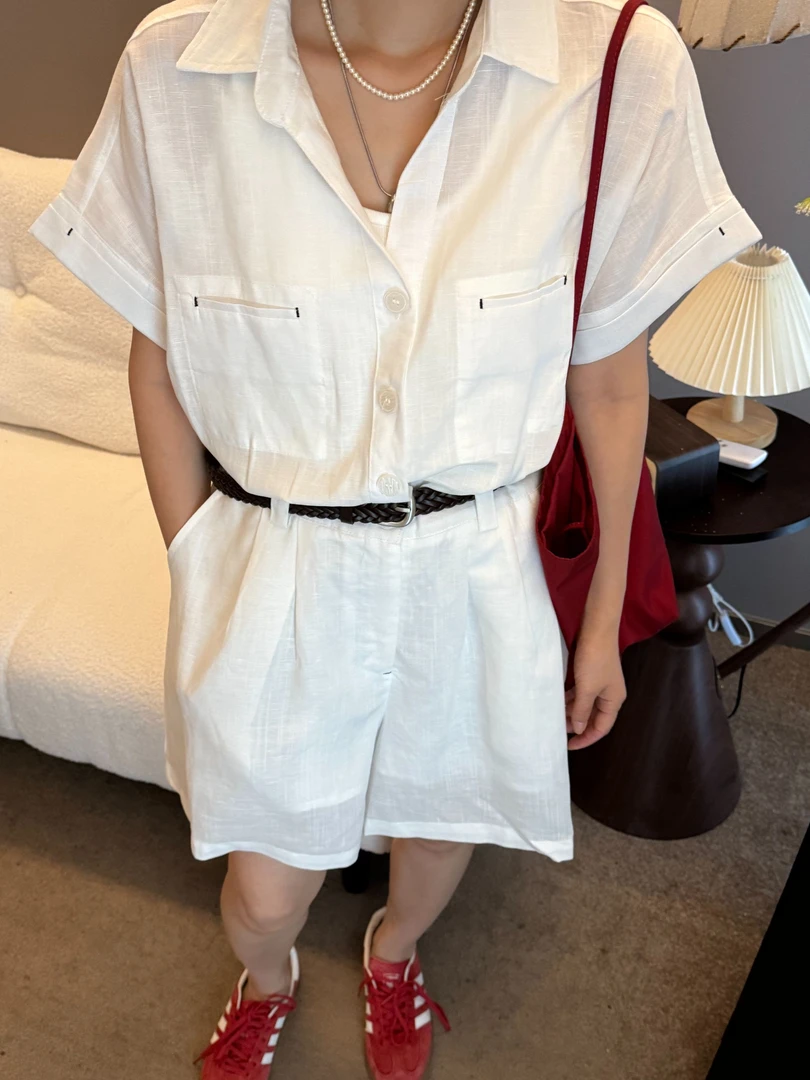 工装风薄款连体裤夏季气质休闲白色连体衣韩版宽松牛仔时尚短裤