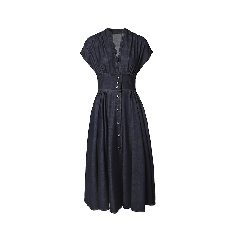 显瘦气质春季新款高定老钱风牛仔原色连衣裙22329