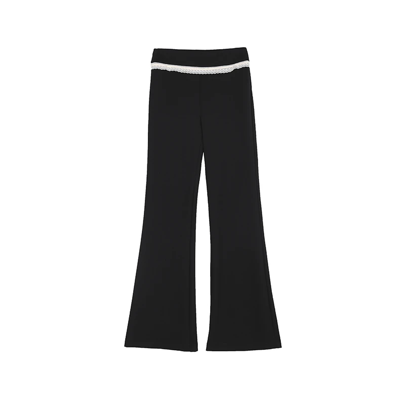 美式温柔优雅时髦腰间蕾丝显瘦显腿长微喇裤22205