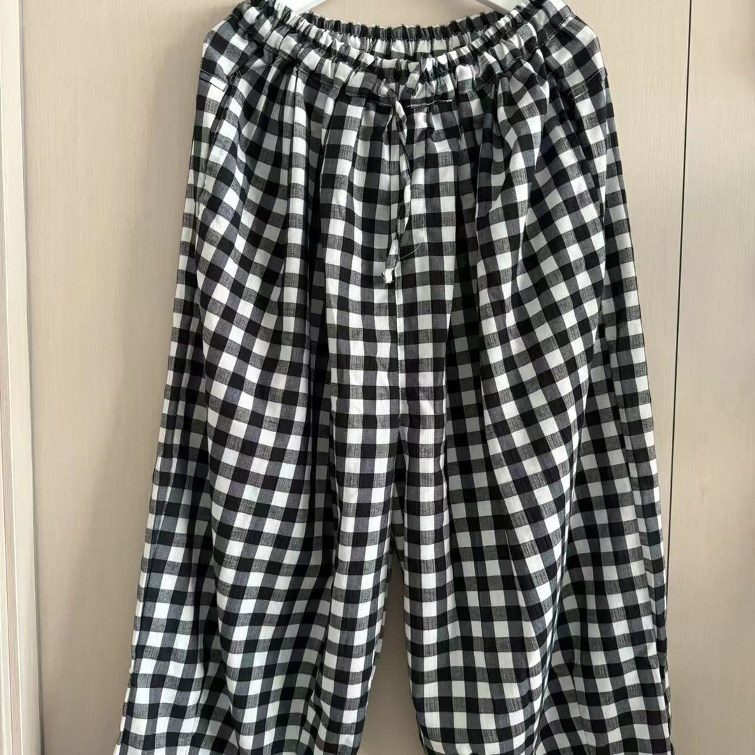 【沐木流浪记】黑白格大格子抽绳时尚百搭休闲裤子Z