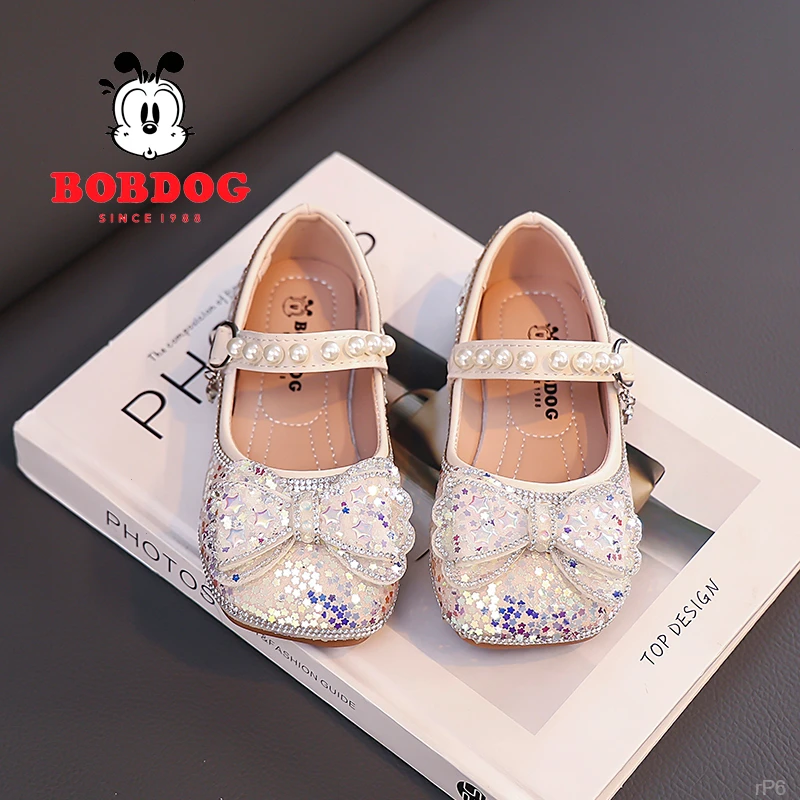 巴布豆女童儿童公主鞋春秋新款2025软底水晶鞋宝宝闪亮单鞋亮闪闪