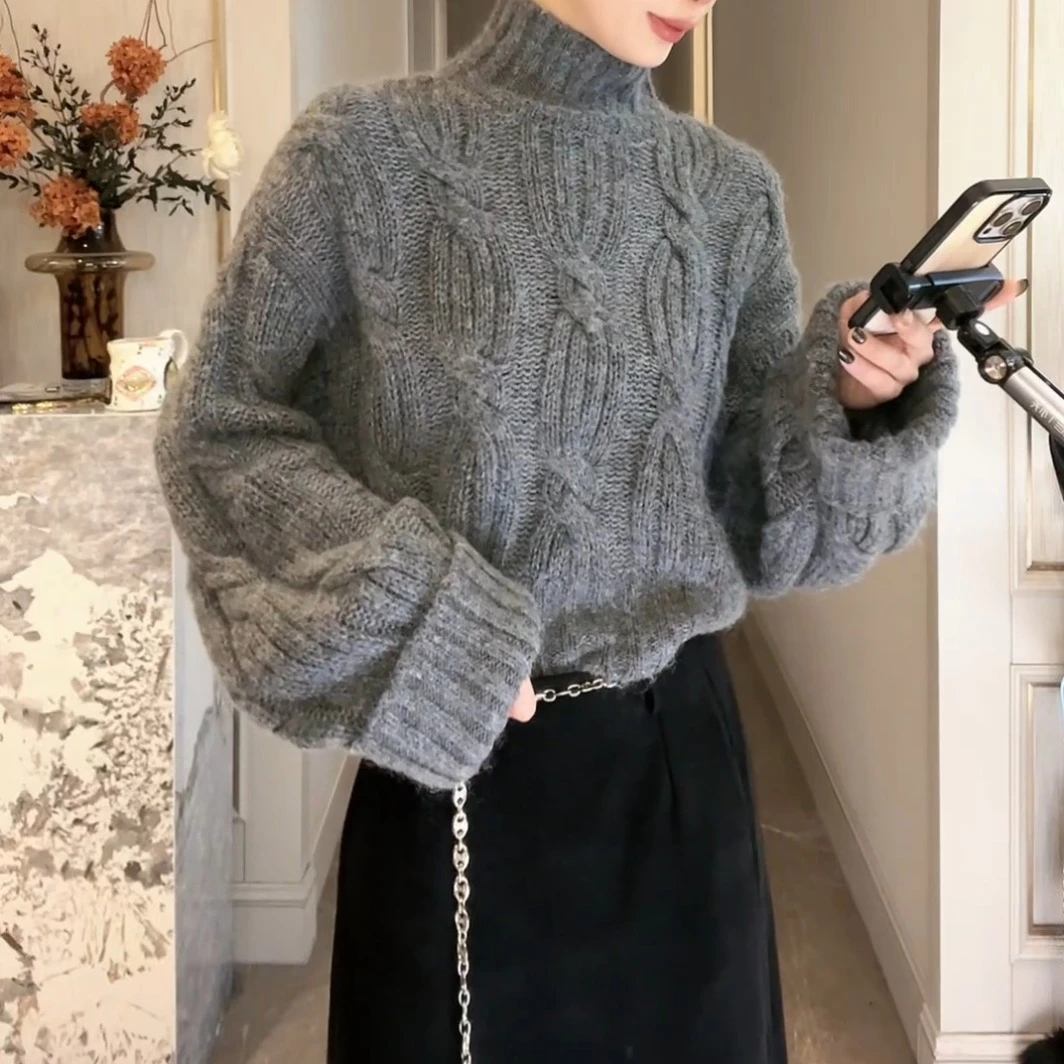 2024冬季新款设计感韩版百搭高级慵懒风长袖针织上衣LK2501055