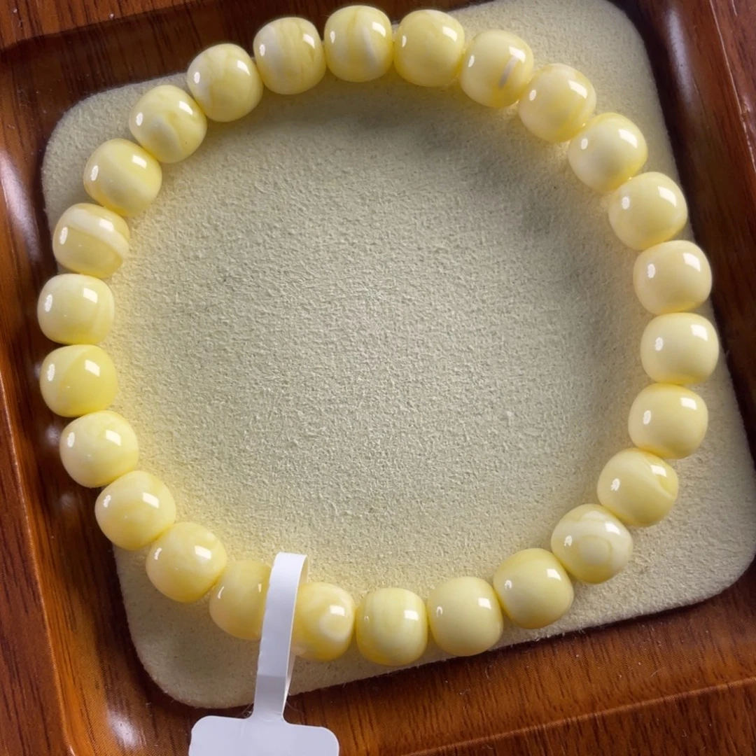 琥珀未镶嵌手链8mm糯白满蜡少纹