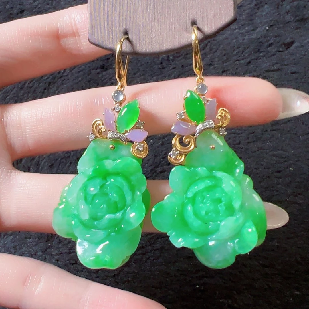 翡翠18K金镶嵌耳饰签收后24小时鉴赏期，过时不退