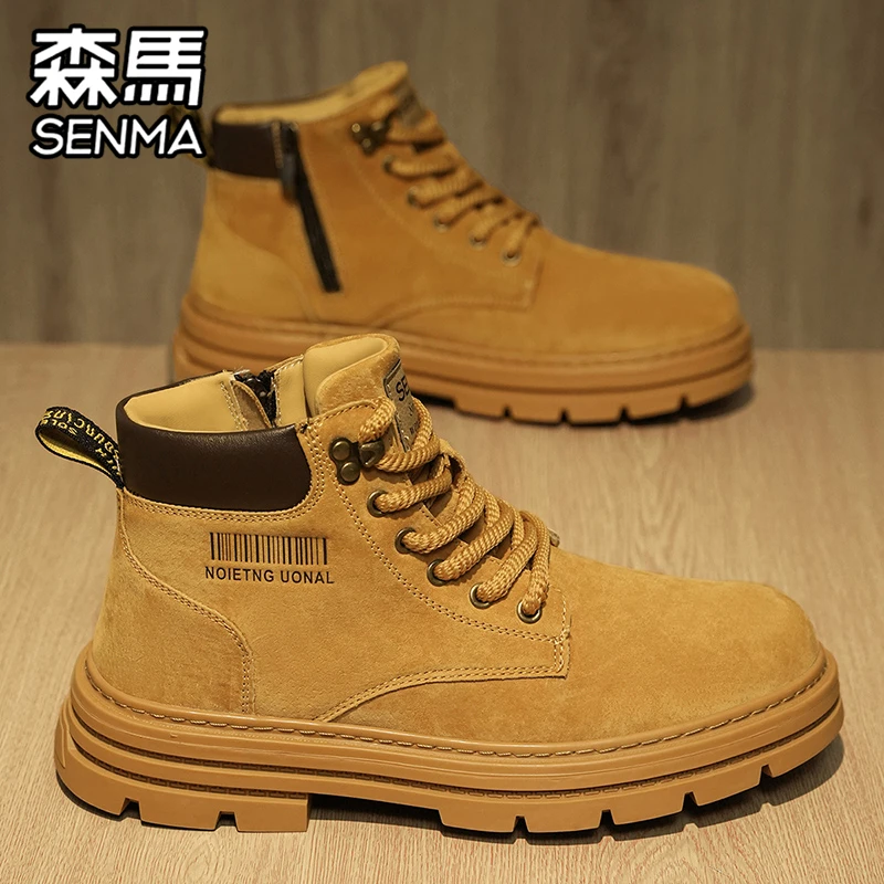 森马马丁靴男冬季高帮英伦风复古男士厚底户外工装踢不烂大黄靴子