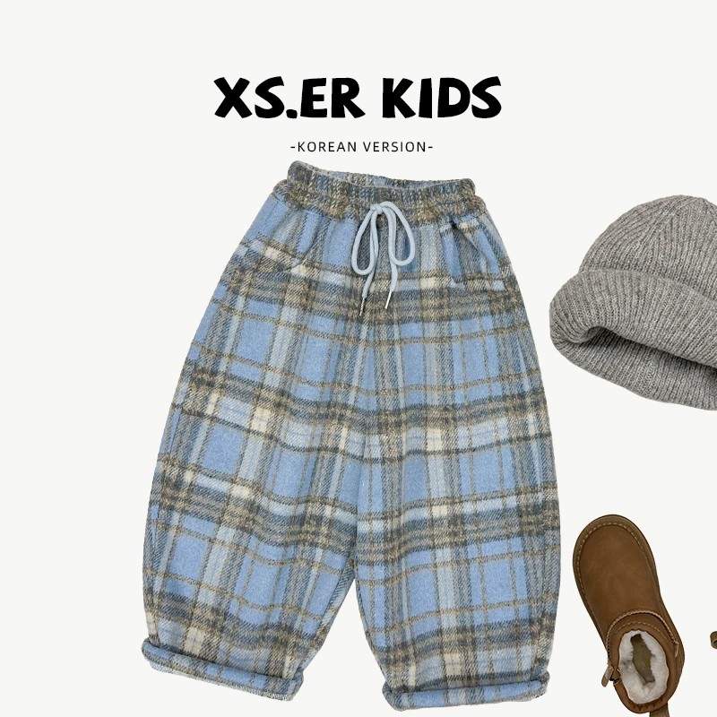 【小首尔】现货-男女童春季韩版休闲格子裤百搭宽松裤子HBB6649