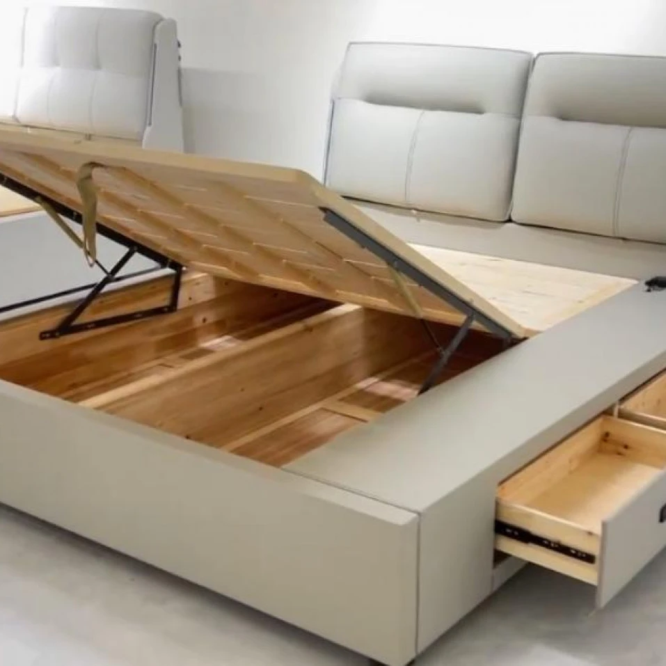 6606#气压双抽新款主卧现代轻奢双人床头靠背可调节皮床简约床