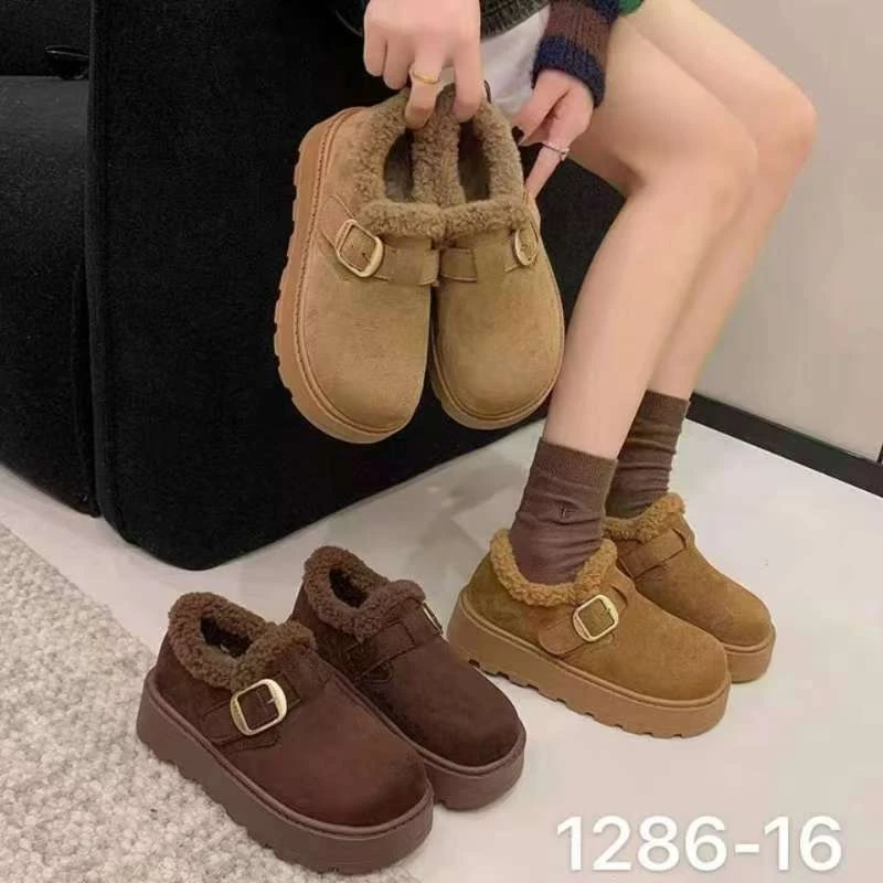 厚底增高勃肯鞋女加绒保暖秋冬季加绒加厚雪地靴外穿乐福棉鞋子