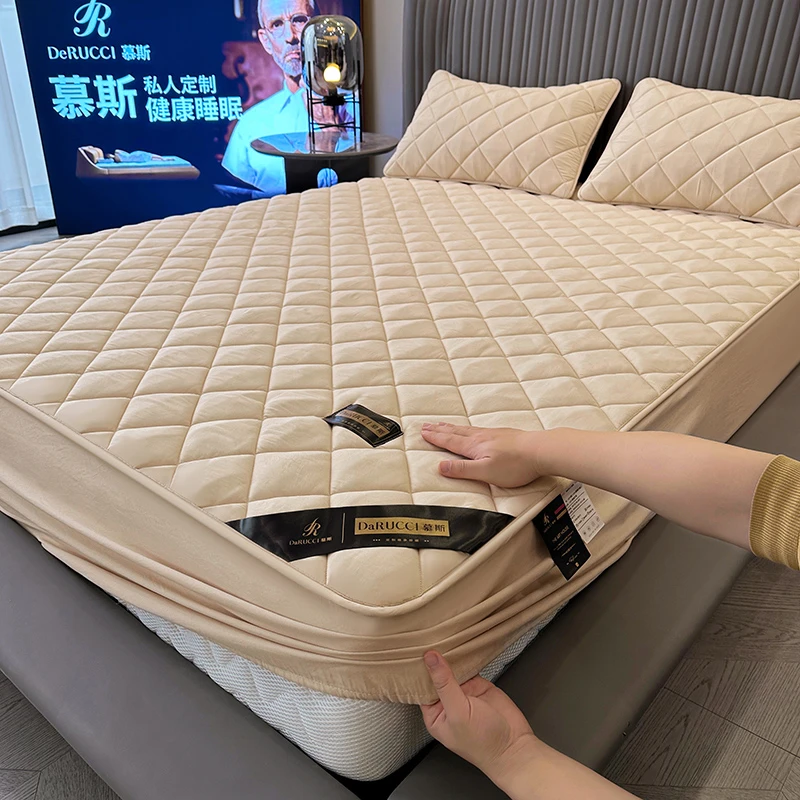 (卡其)床罩纯棉家用加厚夹棉床笠直播床垫保护罩防滑席梦思床笠罩
