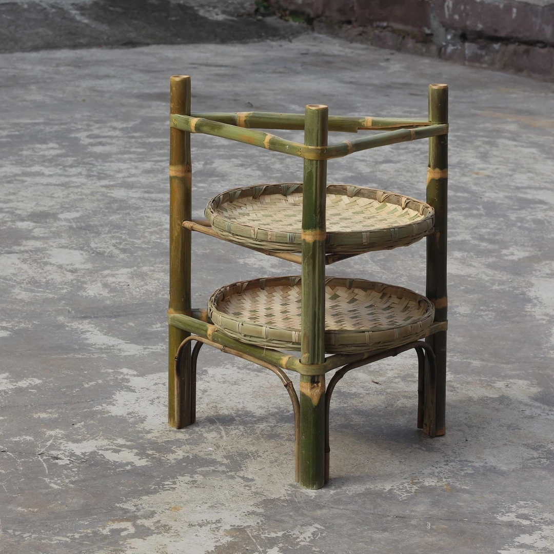 竹海竹制三角置物架火锅菜架晾晒竹架摆设装饰老式手工制定制簸箕