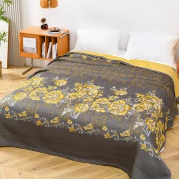 H【床盖-国色天香-灰】200*230cm高定蚕蛹蛋白丝柔毯