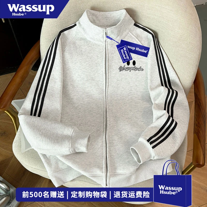 WASSUP HSUBE 嘻哈风字母印花全拉链外套秋冬季男女百搭开衫卫衣