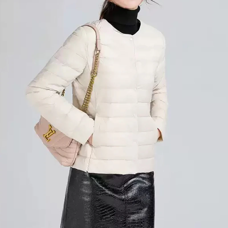 轻薄棉服冬季女款外套短款女2025冬新款修身无领内胆保暖