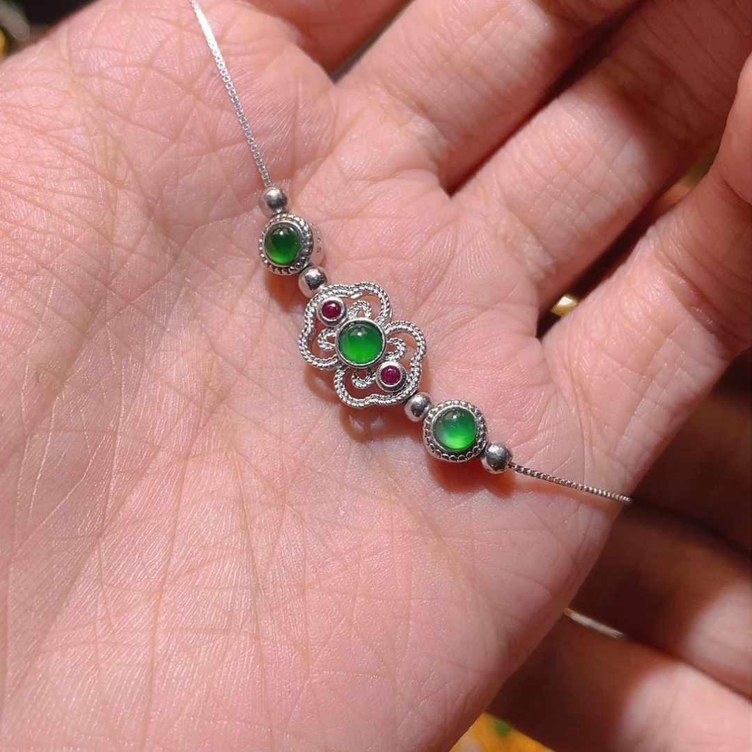 翡翠吊坠(不含链)银S925镶嵌