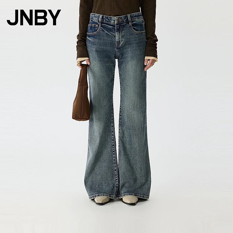 JNBY/江南布衣春秋复古牛仔长裤修身喇叭裤休闲通勤5P2E11410
