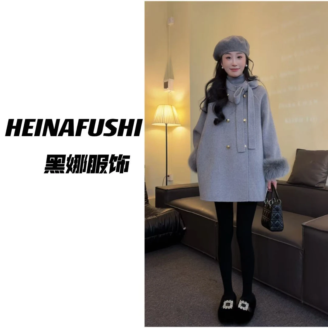 HEINA【富家千金】韩系狐狸毛袖大衣5051-1