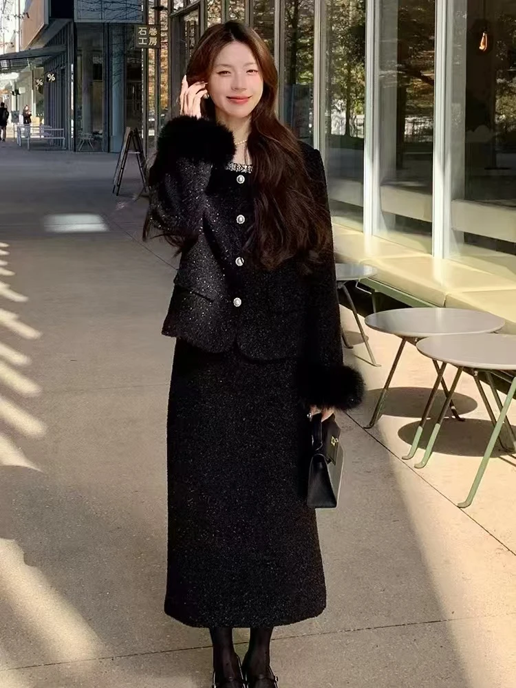 钉珠亮砖二棉小香风套装