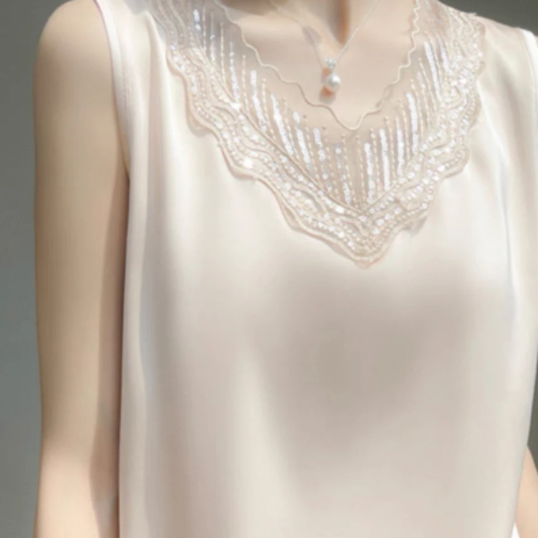 香槟色蕾丝V领吊带背心