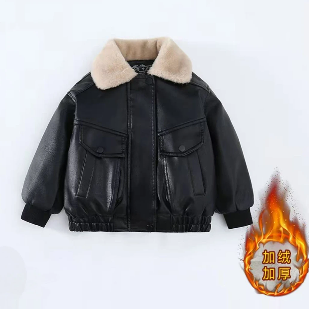 男童加绒加厚皮衣外套2025新款帅气时髦宝宝加厚上衣儿童机车夹克