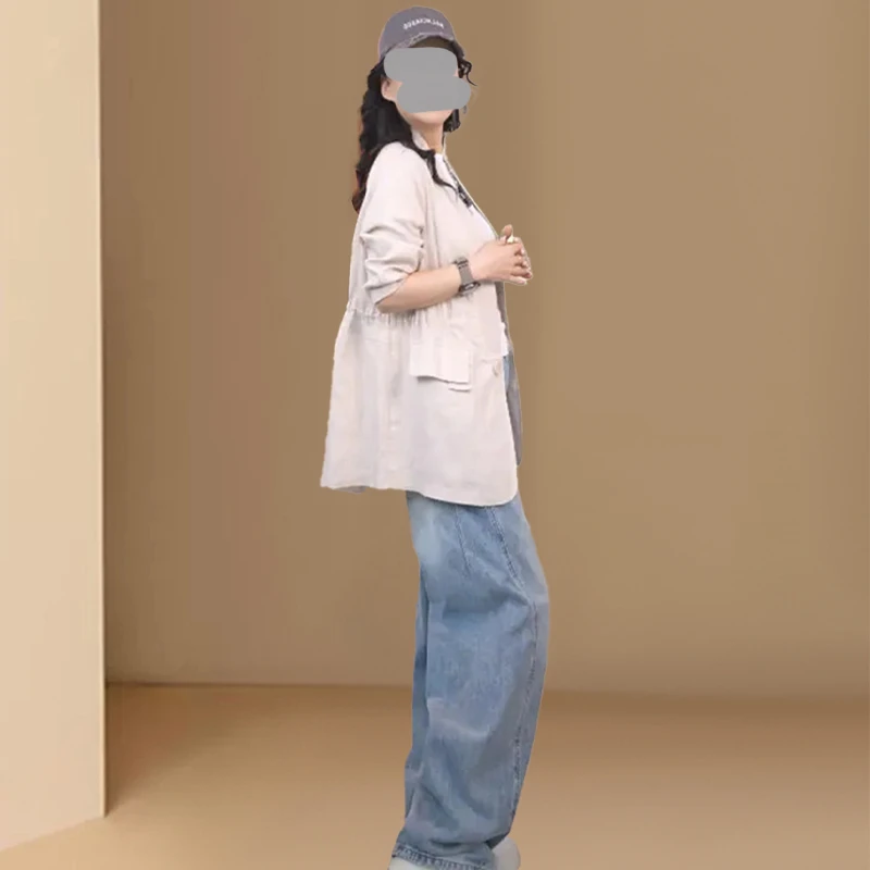 大码女装收腰外套气质长袖风衣2026春秋新款胖MM时尚正肩别致上衣