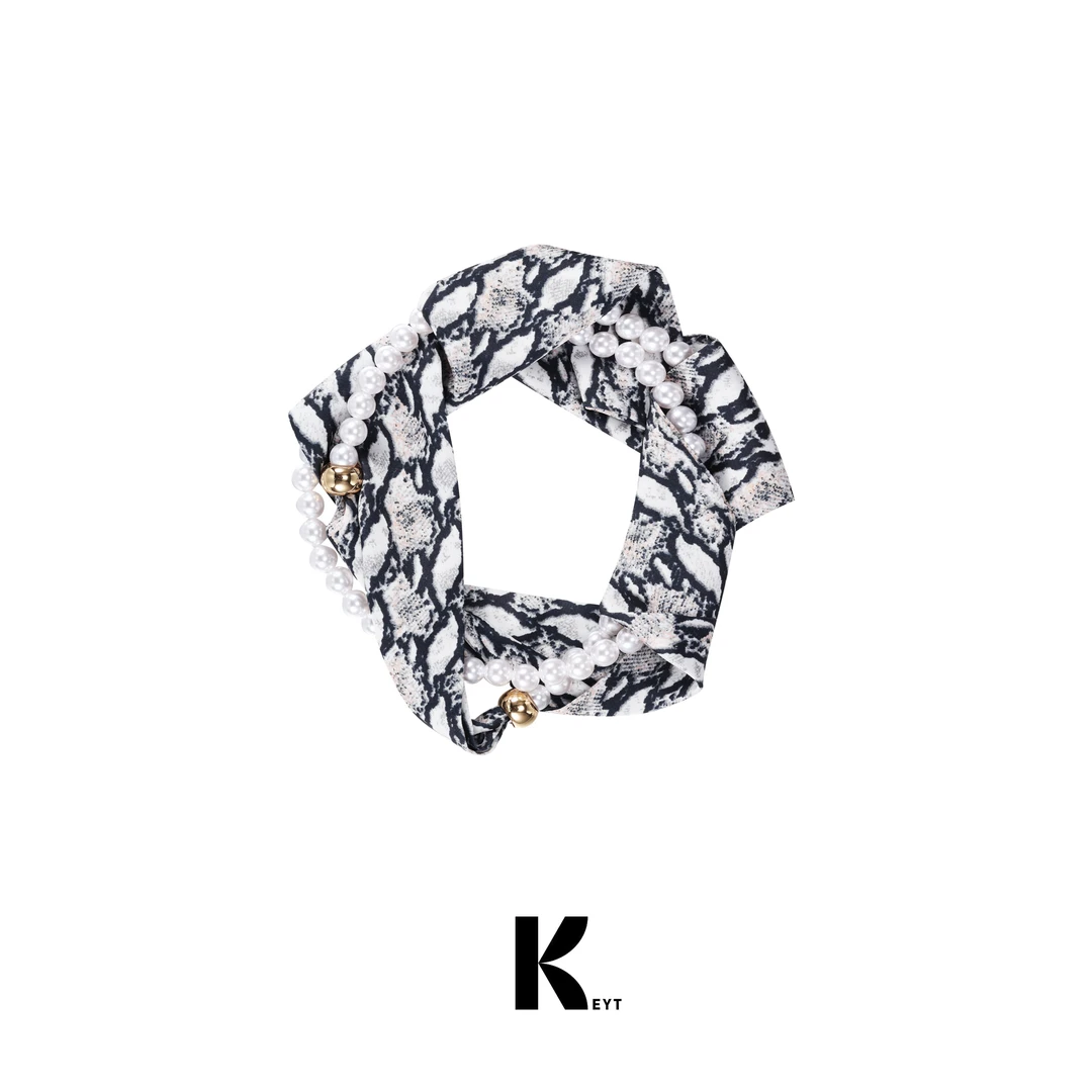 KEYT 铜合金仿珍珠项链 蓝色丝带高亮珍珠项链