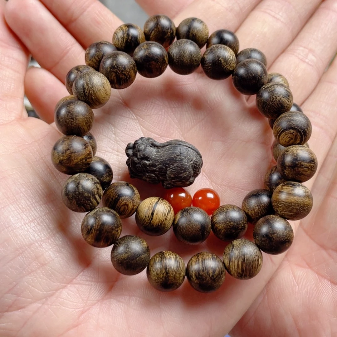手串沉香妈**呀越南芽庄白棋玉老料满瘤疤虎斑纹1.0双圈定制
