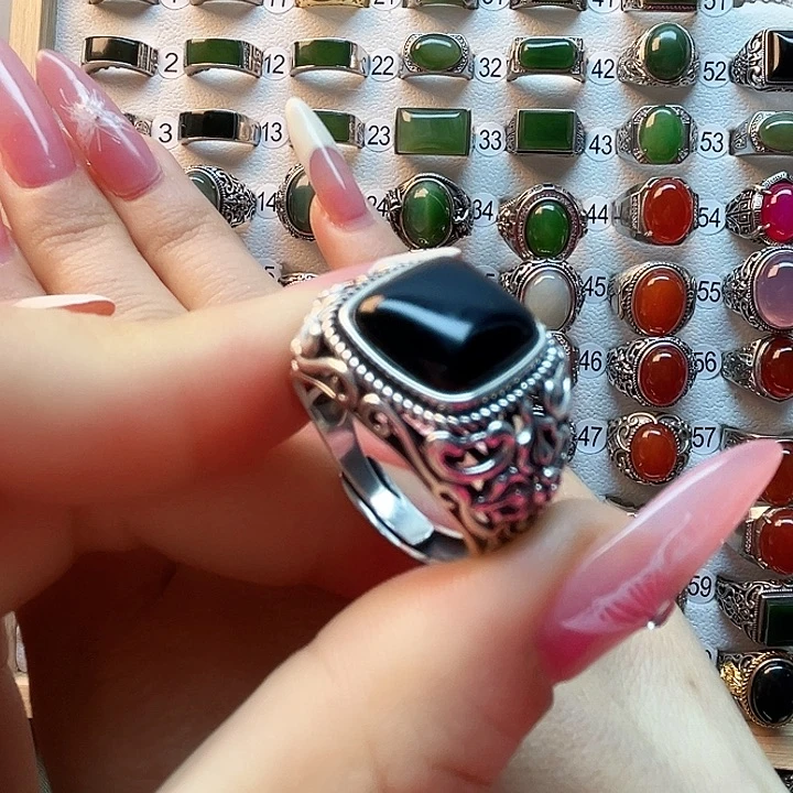 玛瑙/玉髓戒指银S925镶嵌