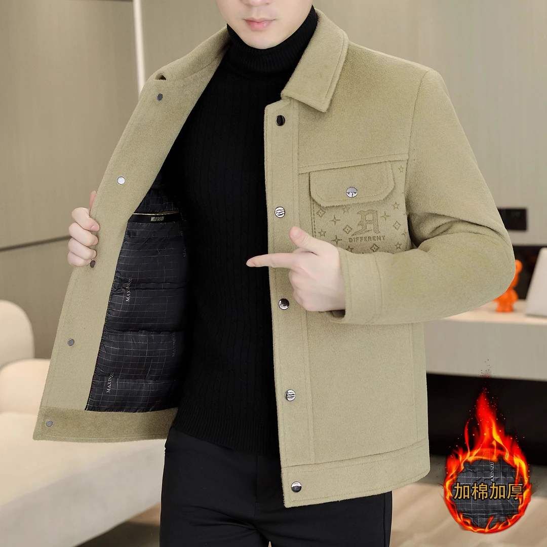 毛呢男士夹克外套男款秋冬季新款高端翻领休闲百搭短款加棉上衣服