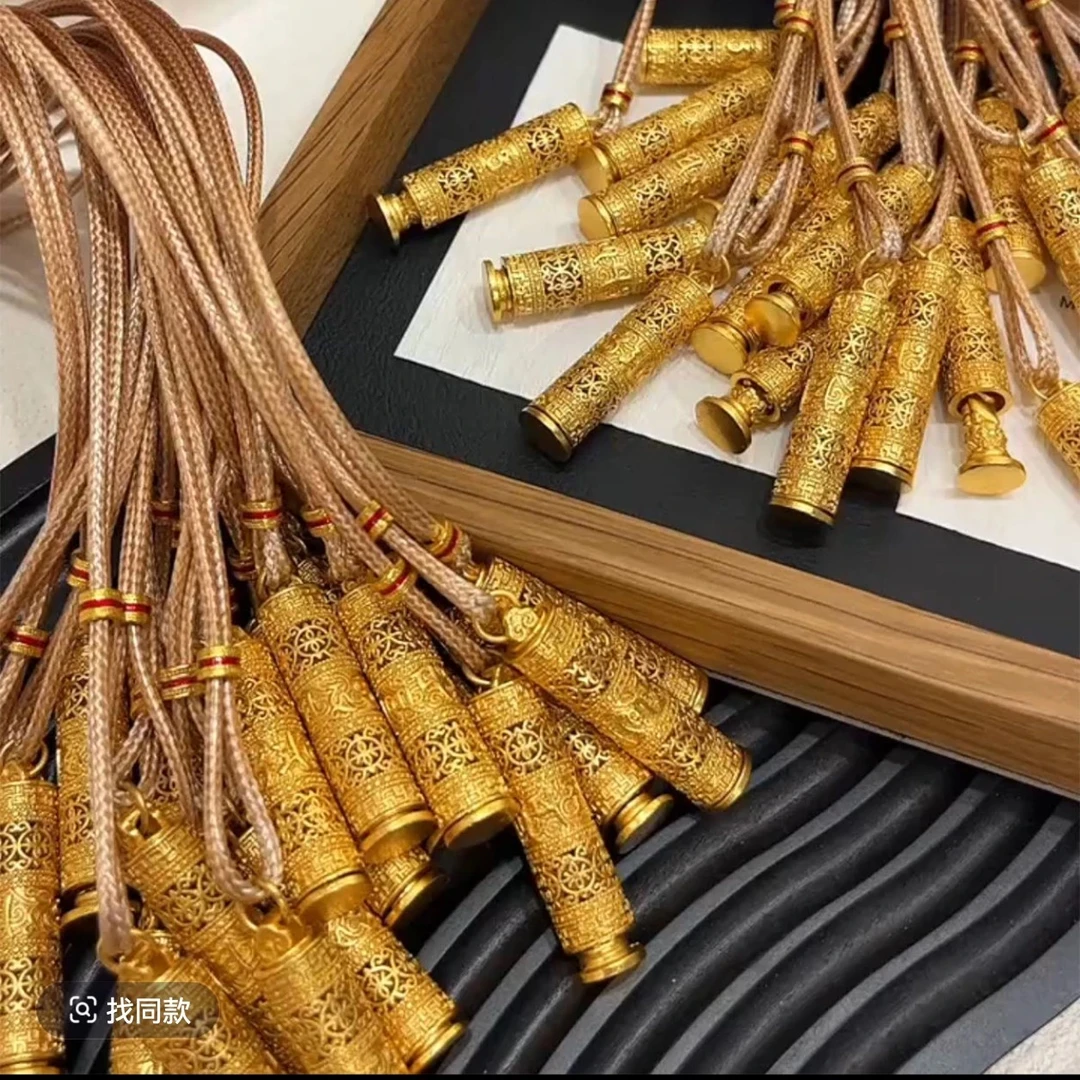 铜合金布艺项链 项坠圆柱古法精美手工首饰21cm(含)-50cm(含)女