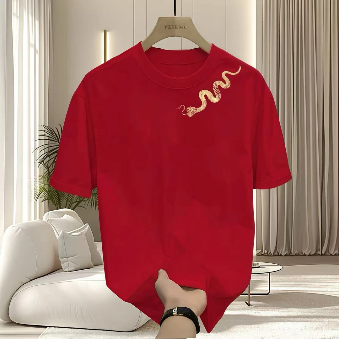 2025新款个性潮流帅气休闲重磅短袖T恤男女同款修身圆领印花半袖J