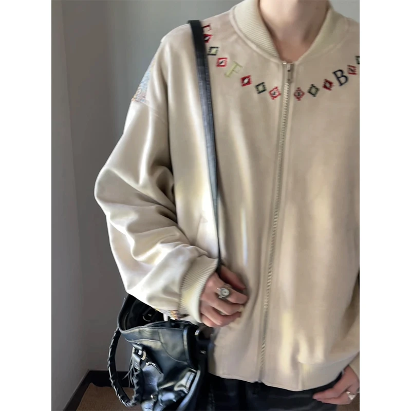 FMQZ STUDIO民族风刺绣拼接夹克外套男女潮牌宽松棒球服情侣上衣