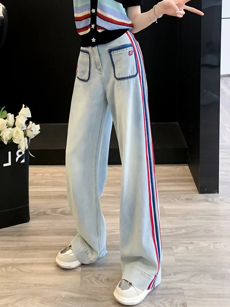 今年流行高腰直筒水洗牛仔裤女2025夏新款显高显瘦薄款垂感牛仔裤