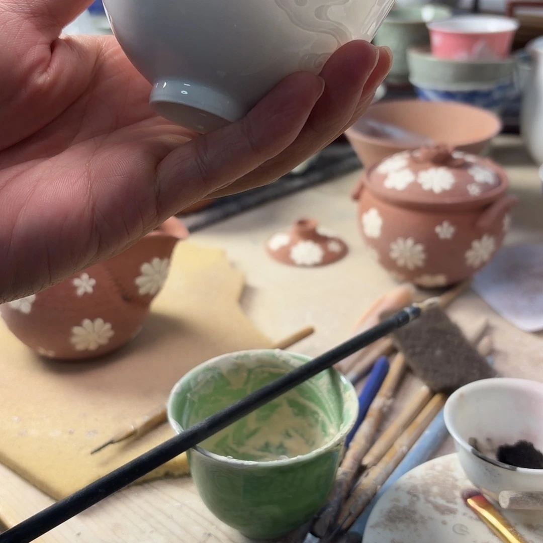 Y***l陶杯子雕刻青白瓷主人杯